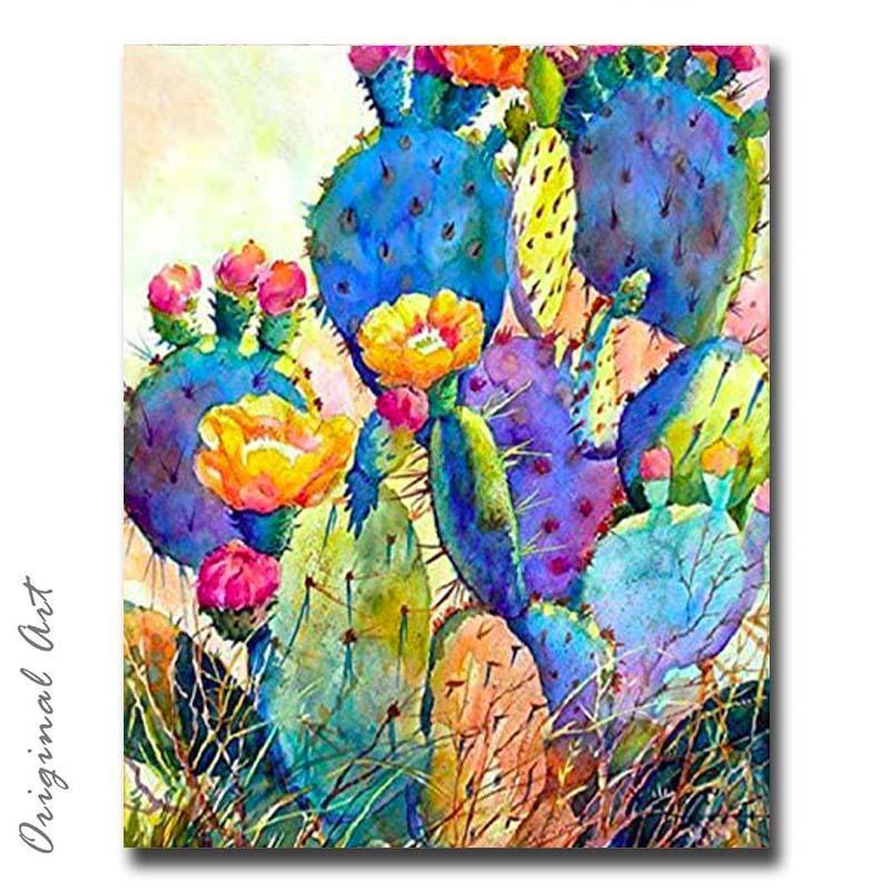 Colorful Cactus 16×20 Inch Linen Canvas – Ideaher Paint By Numbers Kit