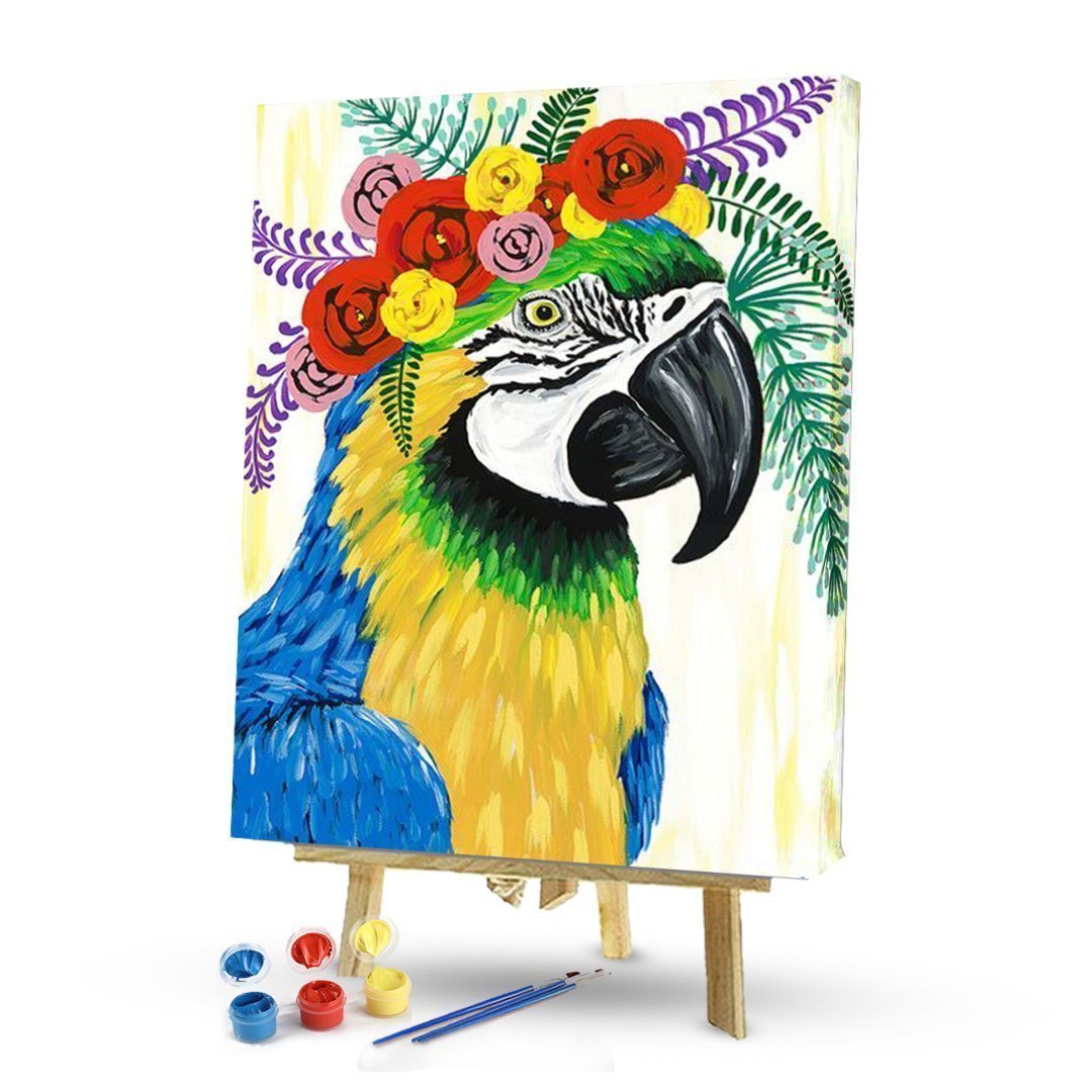 Paint by Numbers Kit – Flowers and parrot