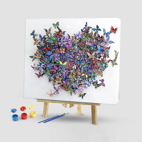 Flower Heart Composed of Butterflies- DIY Paint By Numbers Kit