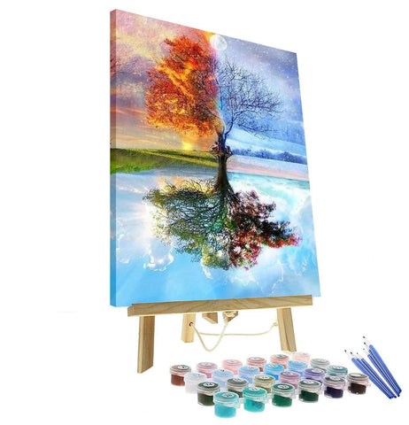 Four Season Tree of Life -DIY Oil Painting Paint by Number Kit for Adults Kids Beginner