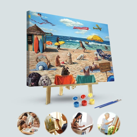 Paint by Numbers Kit-Dog Playing On The Beach